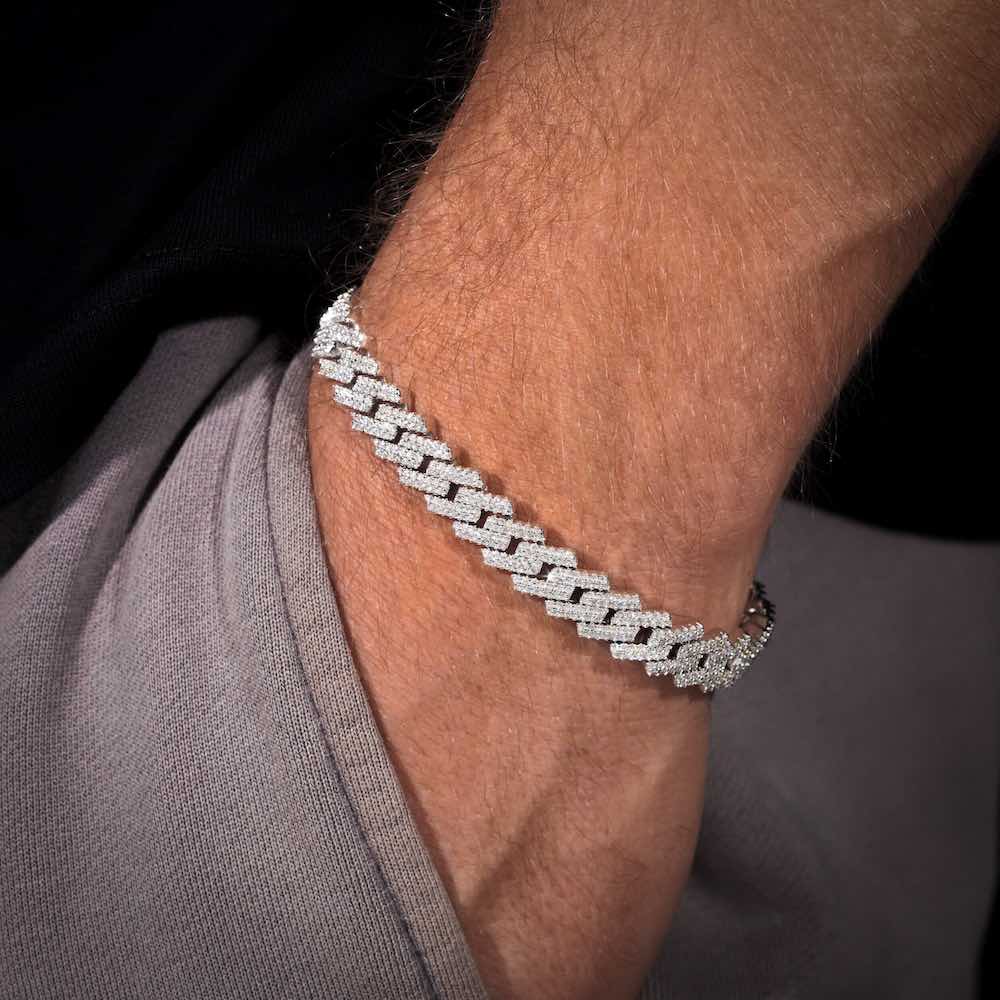 10mm Moissanite Prong Link Bracelet - Silver