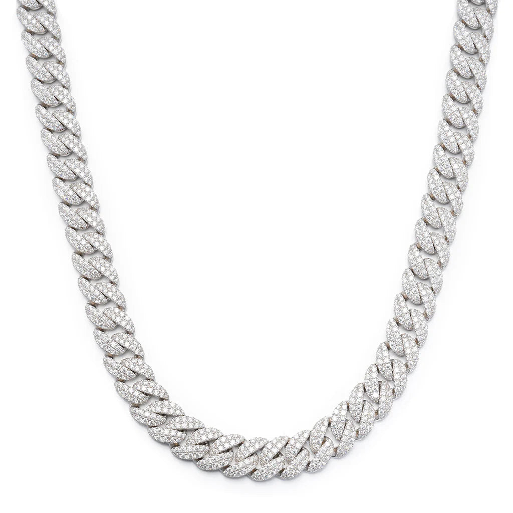 10mm Moissanite Cuban Link Chain  - 925 Silver - D Color - VVS1