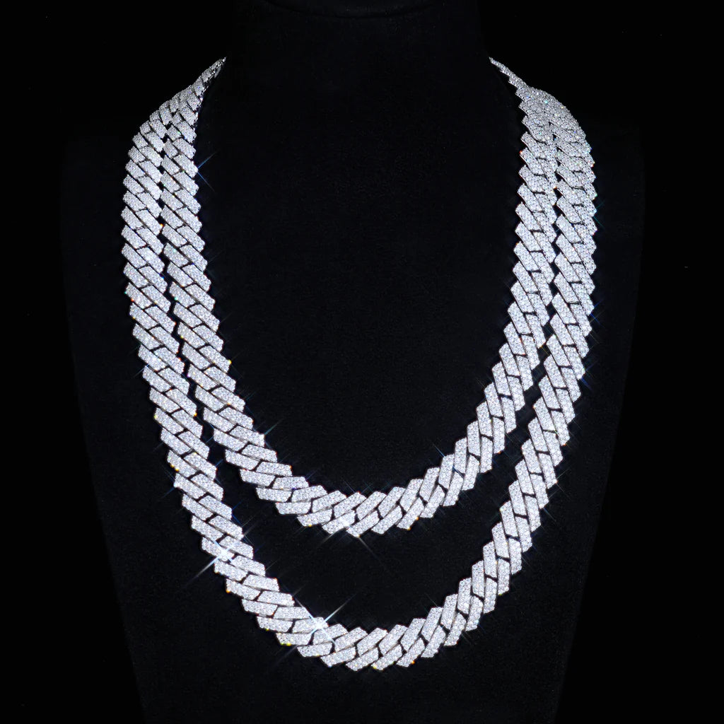 12mm Moissanite Cuban Link Chain  - 925 Silver - D Color - VVS1