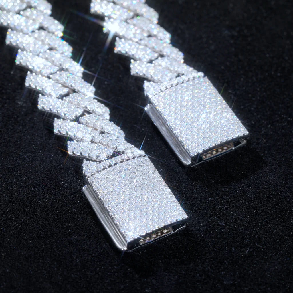 12mm Moissanite Cuban Link Chain  - 925 Silver - D Color - VVS1