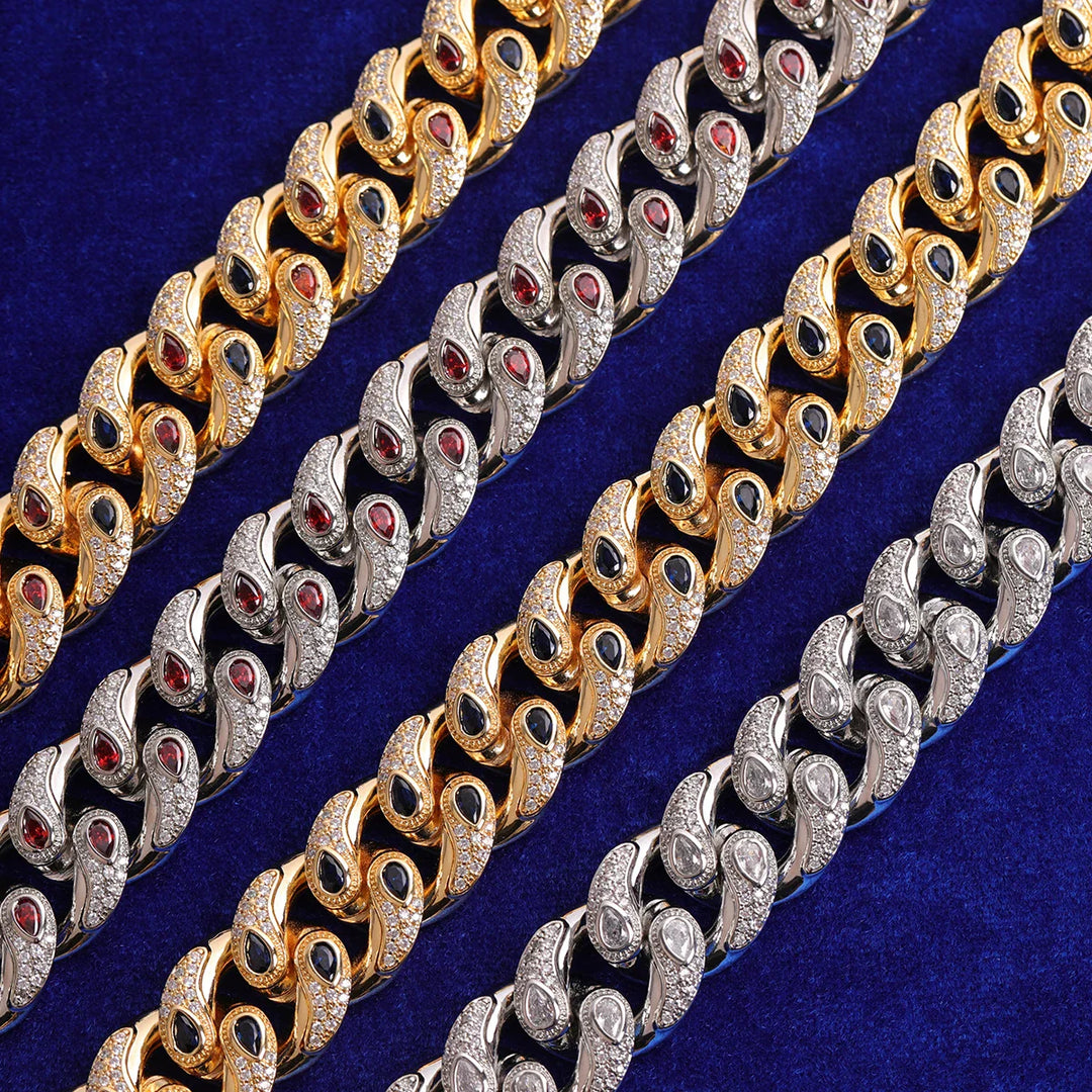 20mm Elegant Cuban Link Chain - Gold Black Gems / 16’’