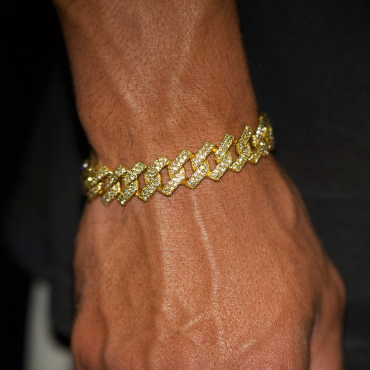 12mm Cuban Prong Bracelet In Gold