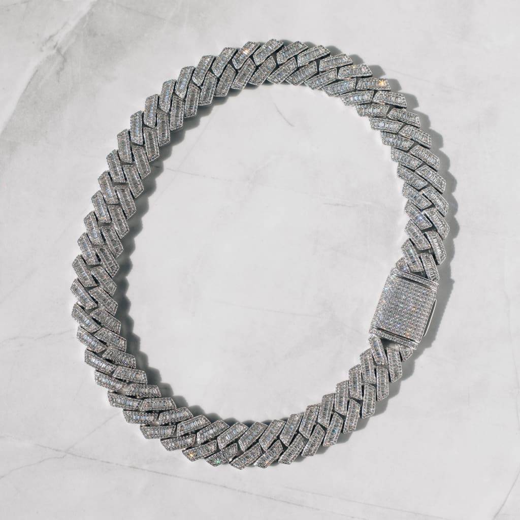 20mm Baguette Cuban Link Chain (Silver)