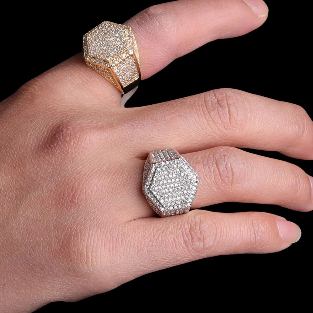 Iced Hexagon Ring (Gold)