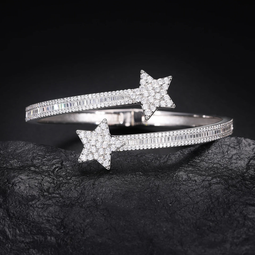 Moissanite Star Bangle Bracelet - Silver