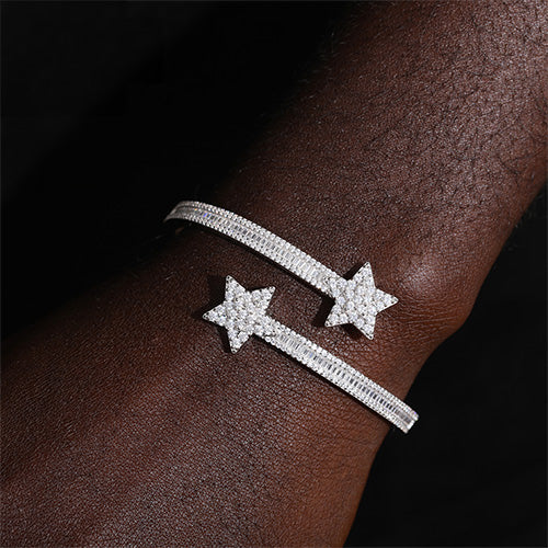 Moissanite Star Bangle Bracelet - Silver