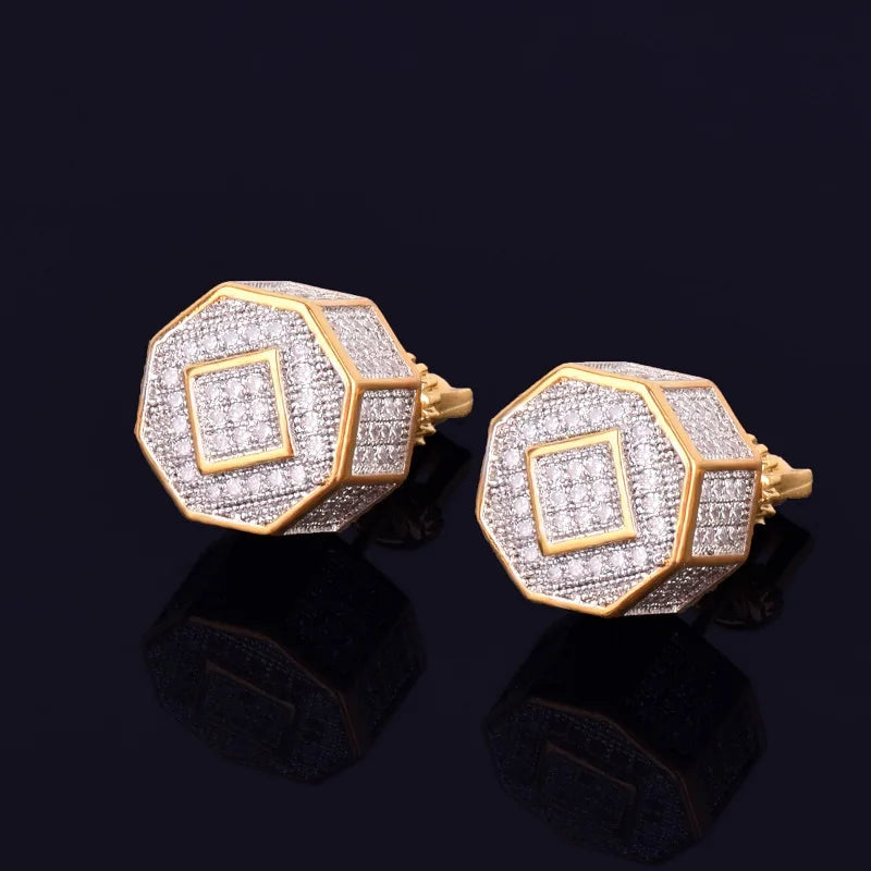 Hex Round Stud Earring