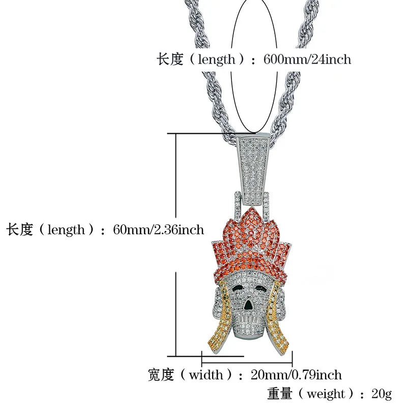 Regal Skull with Fiery Crown Pendant