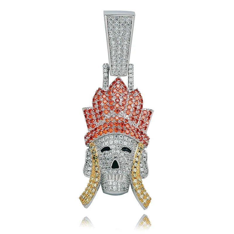 Regal Skull with Fiery Crown Pendant