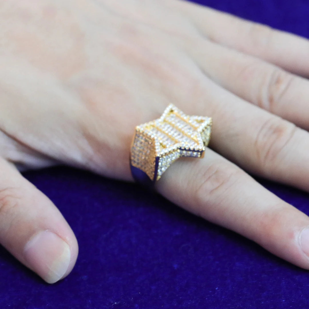 Gold Plated Baguette Star Charm Ring