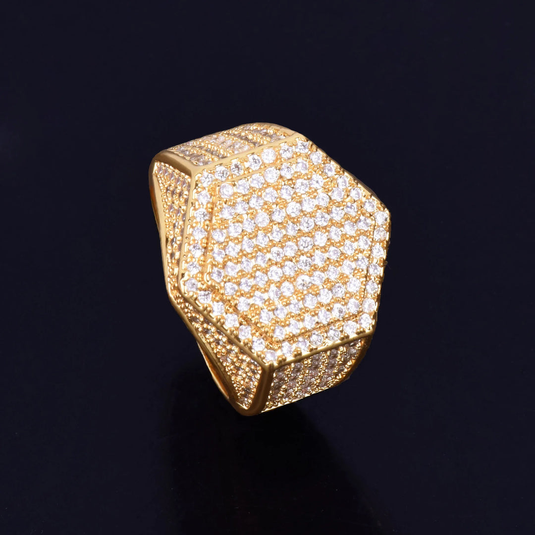 Iced Hexagon Ring (Gold)