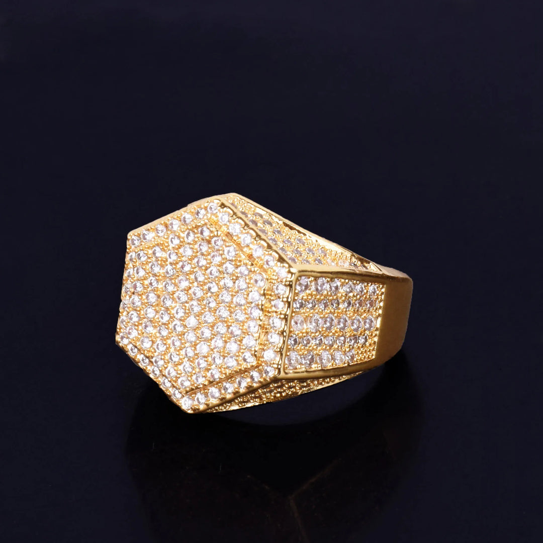 Iced Hexagon Ring (Gold)