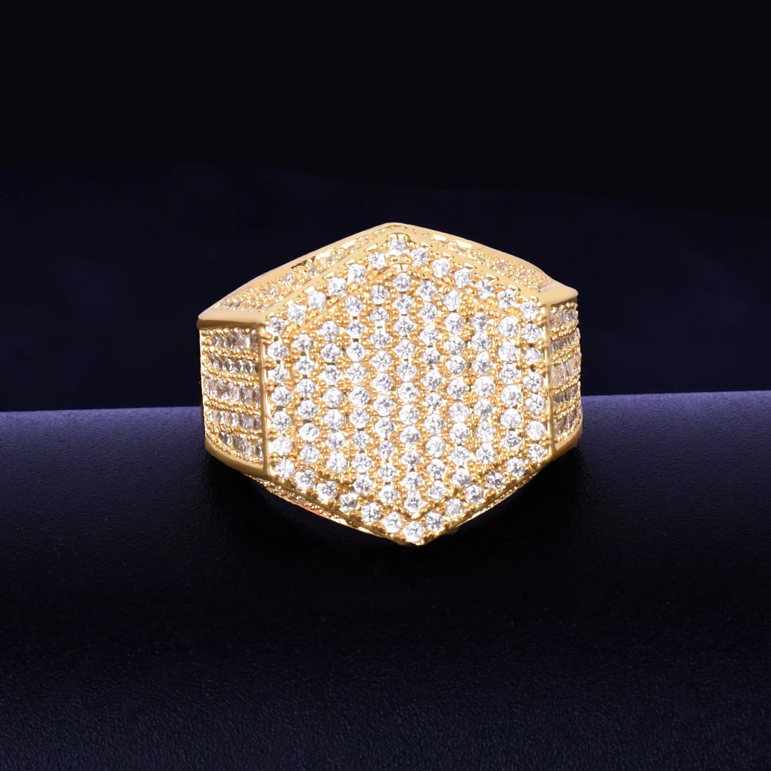 Iced Hexagon Ring (Gold)