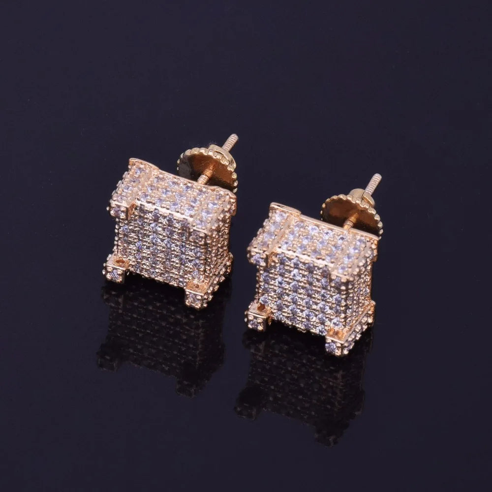 10mm Square Micro Pave Stud Earrings