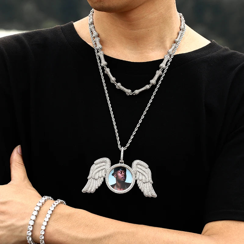 Angel Wings Medallions Custom Photo Pendant