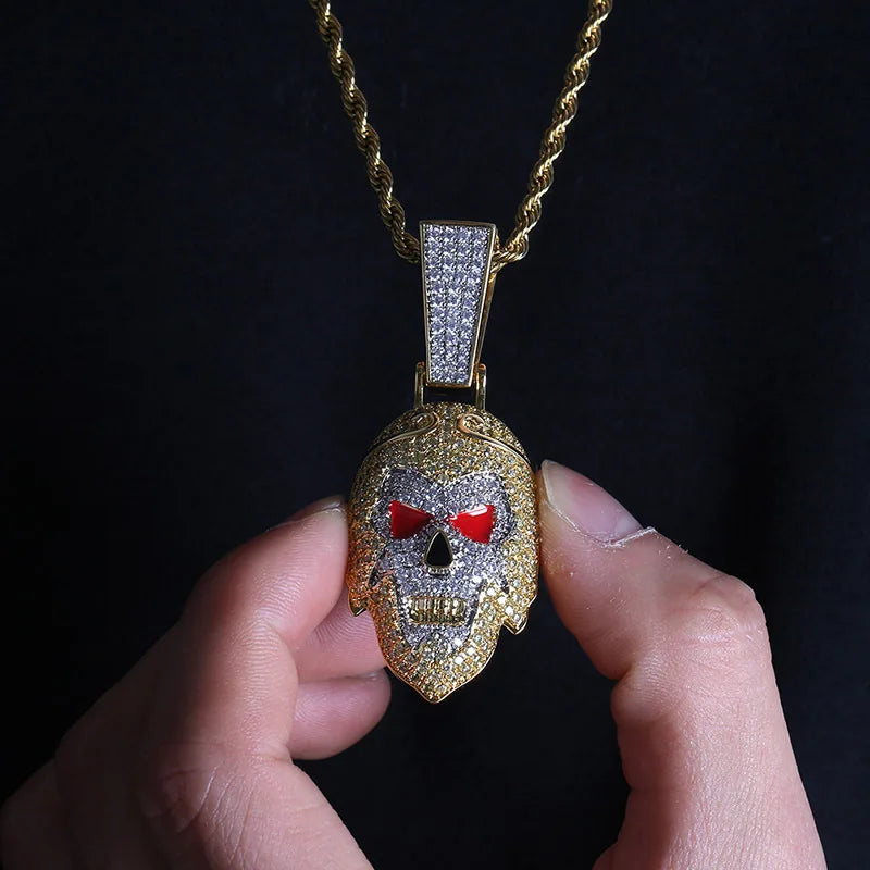 Regal Skull with Fiery Crown Pendant