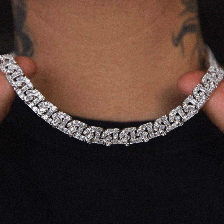 Baguette Chain Link Necklace - Silver