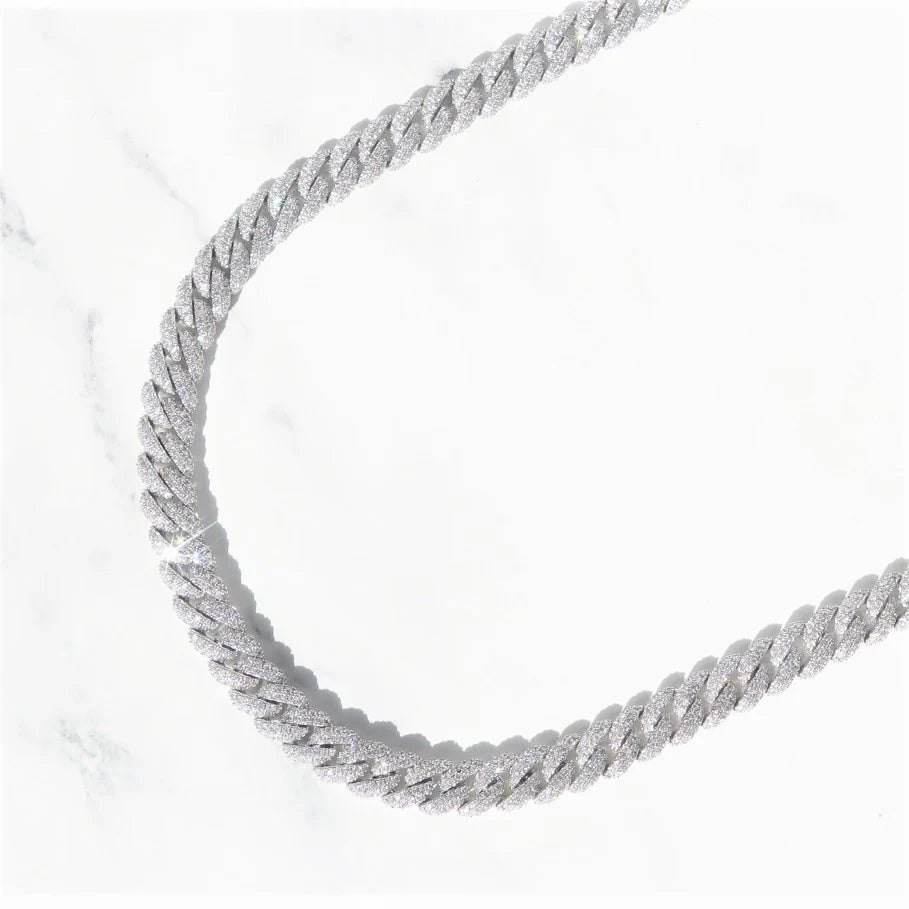 10mm Moissanite Cuban Link Chain  - 925 Silver - D Color - VVS1