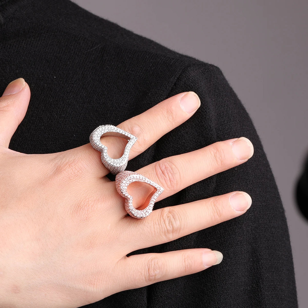 Iced Out Open Heart Ring