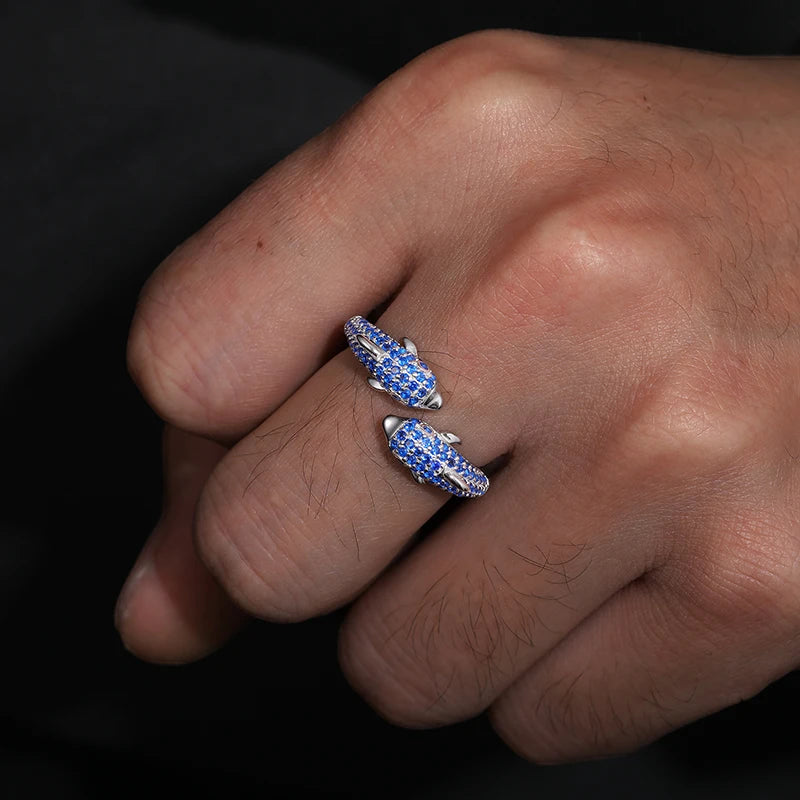 Blue Moissanite Dolphin Ring