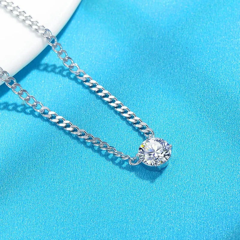 1ct Moissanite Necklace - 925 Silver - D Color - VVS1