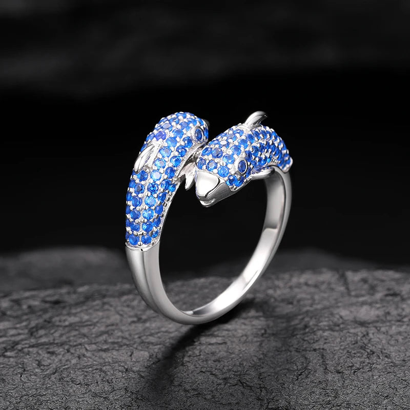 Blue Moissanite Dolphin Ring