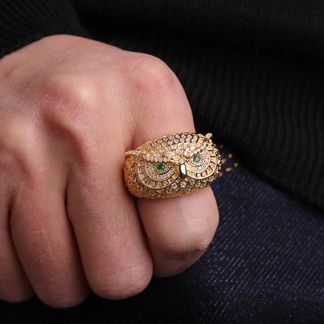 Gold Plated Iced Out Owl Ring