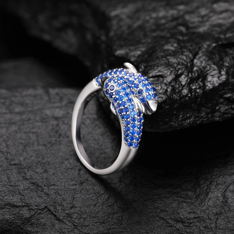 Blue Moissanite Dolphin Ring