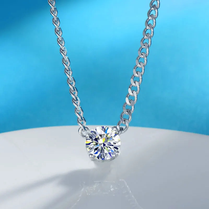 1ct Moissanite Necklace - 925 Silver - D Color - VVS1