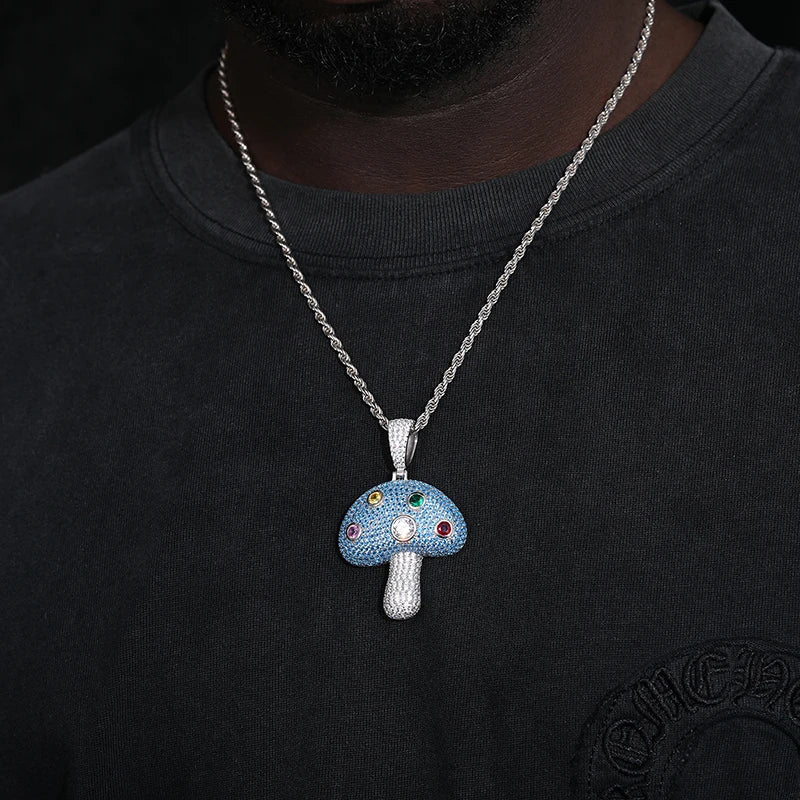 Iced Mushroom Pendant - 925 Silver - D Color - VVS1