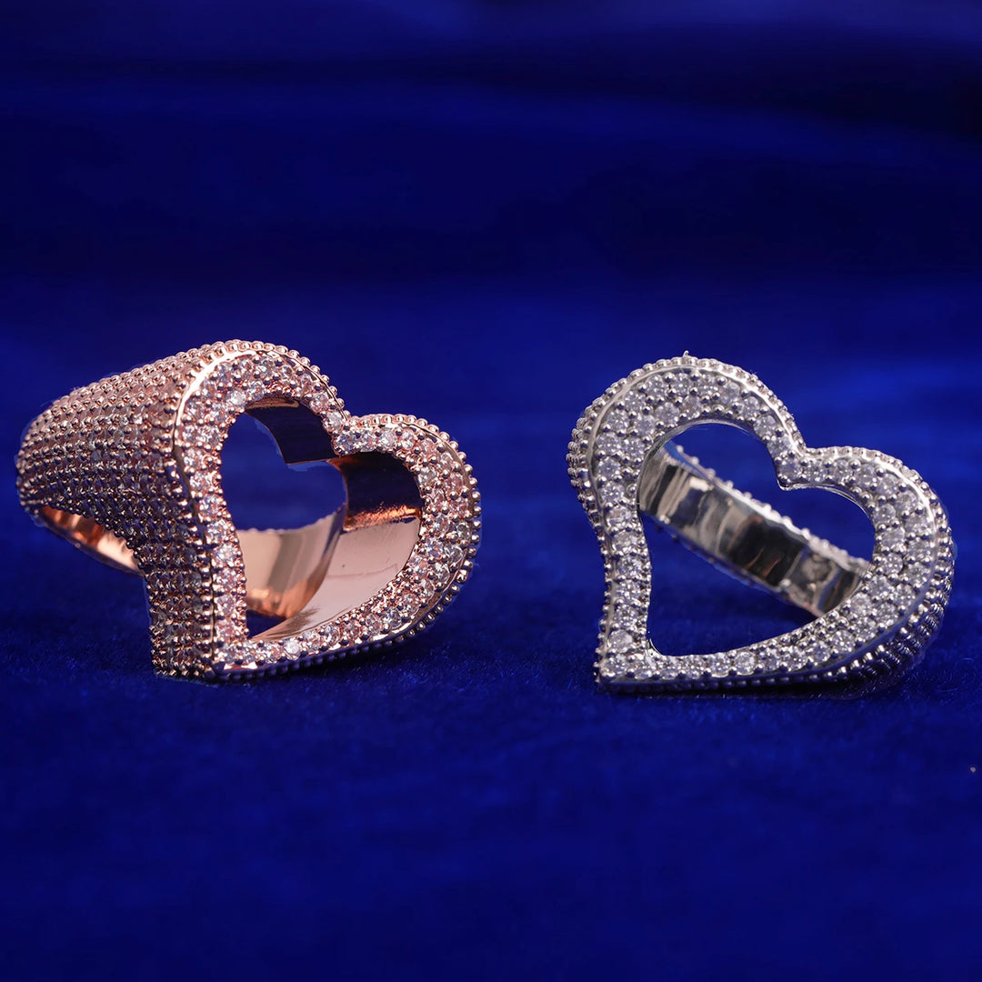 Iced Out Open Heart Ring