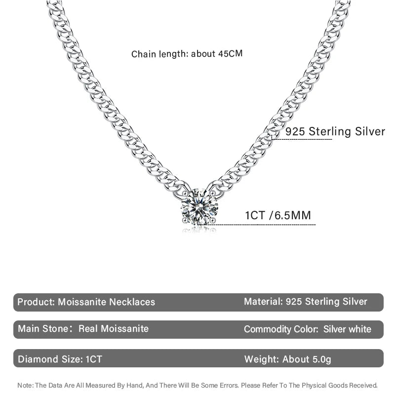 1ct Moissanite Necklace - 925 Silver - D Color - VVS1