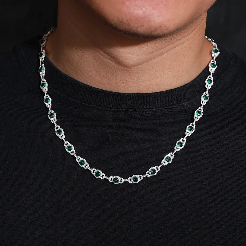 7mm Emerald Wave Link Chain  925 Silver- D Color - VVS1