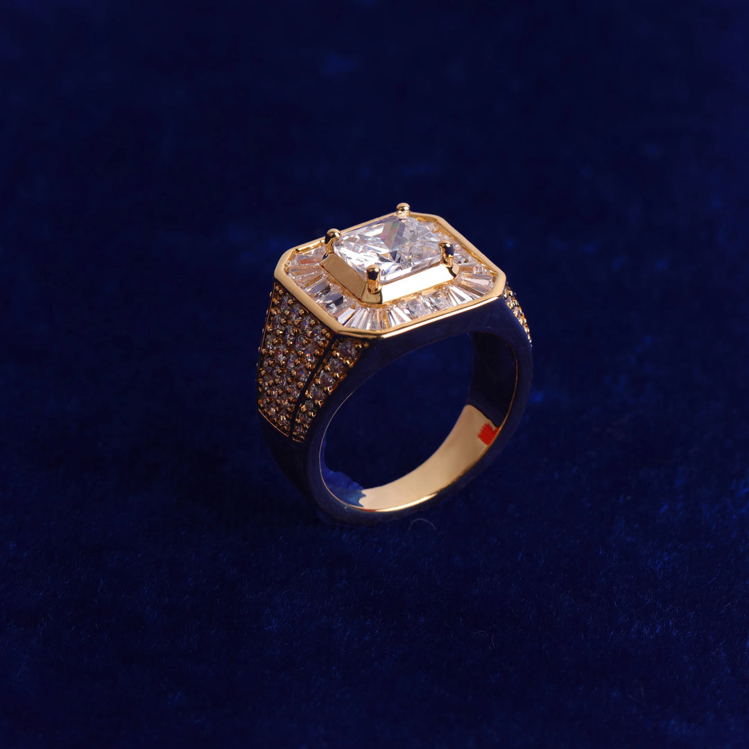 Iced Out Geometric Gold Ring