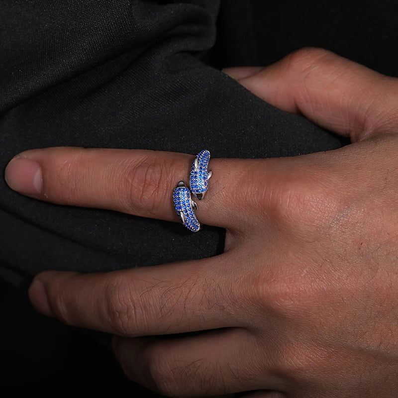 Blue Moissanite Dolphin Ring