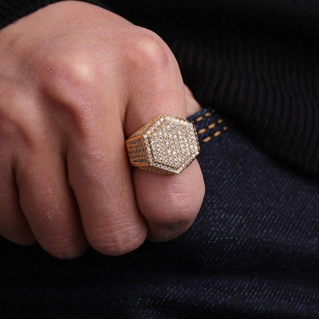 Iced Hexagon Ring (Gold)