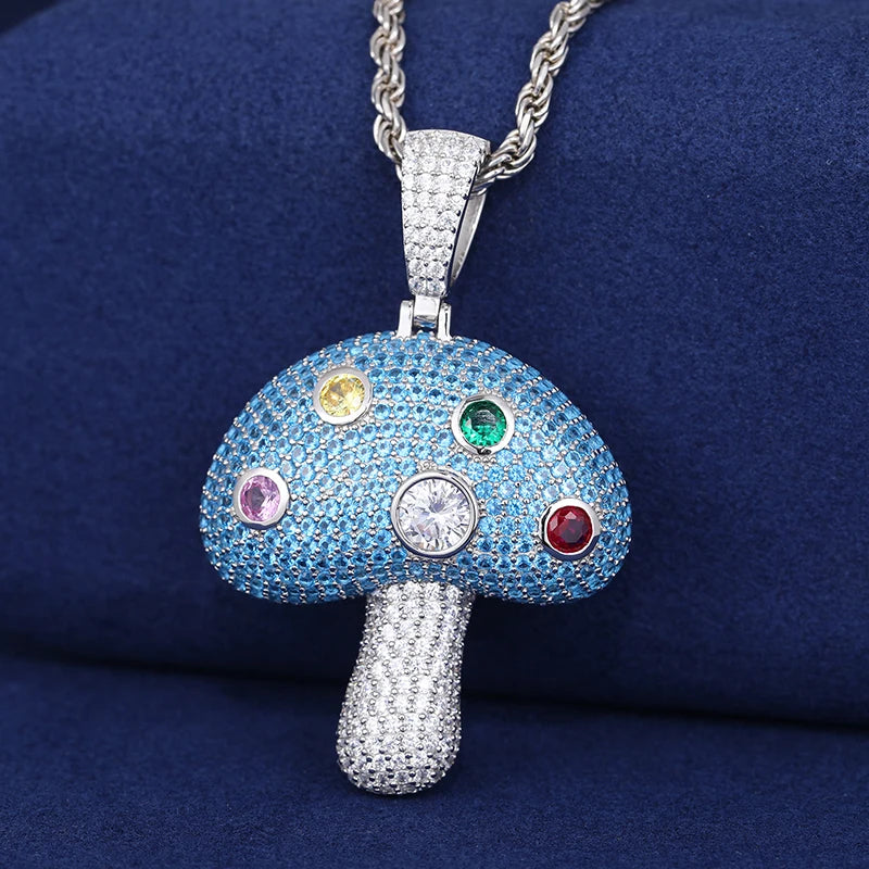 Iced Mushroom Pendant - 925 Silver - D Color - VVS1