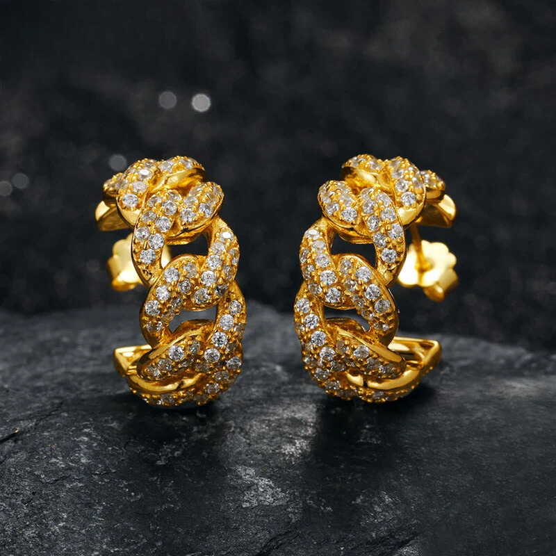 Iced Cuban Stud Earring - Gold