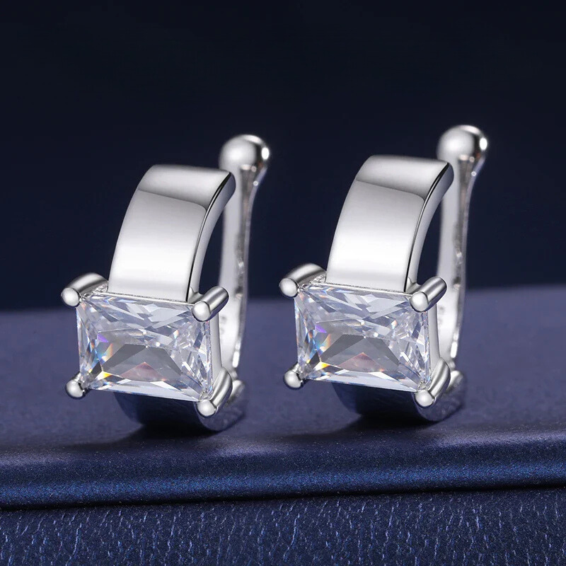 Moissanite Baguette Clip Earrings