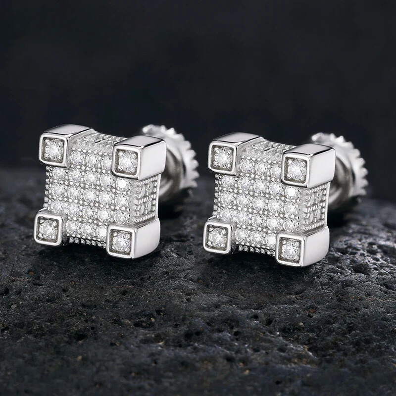 Moissanite Diamond Square Studs in 925 Sterling Silver