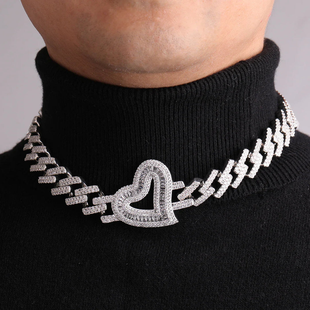 Baguette Heart Charm Choker Necklace - Silver / 16’’