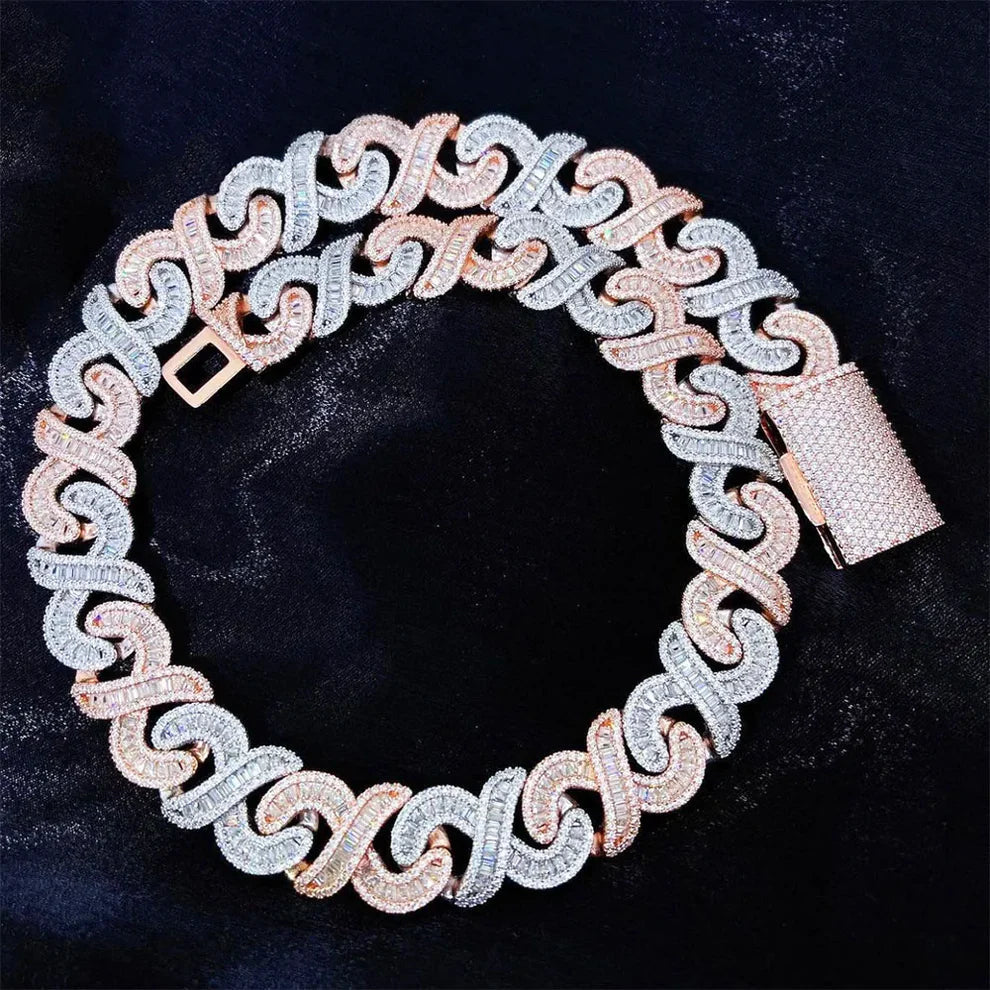 Baguette Infinity Link Chain - Two Tone Rose Gold / 16’’