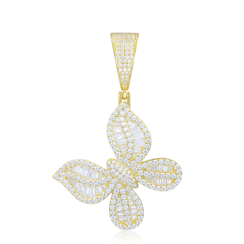 Brilliant Moissanite Butterfly Pendant - Only Pendant / Gold