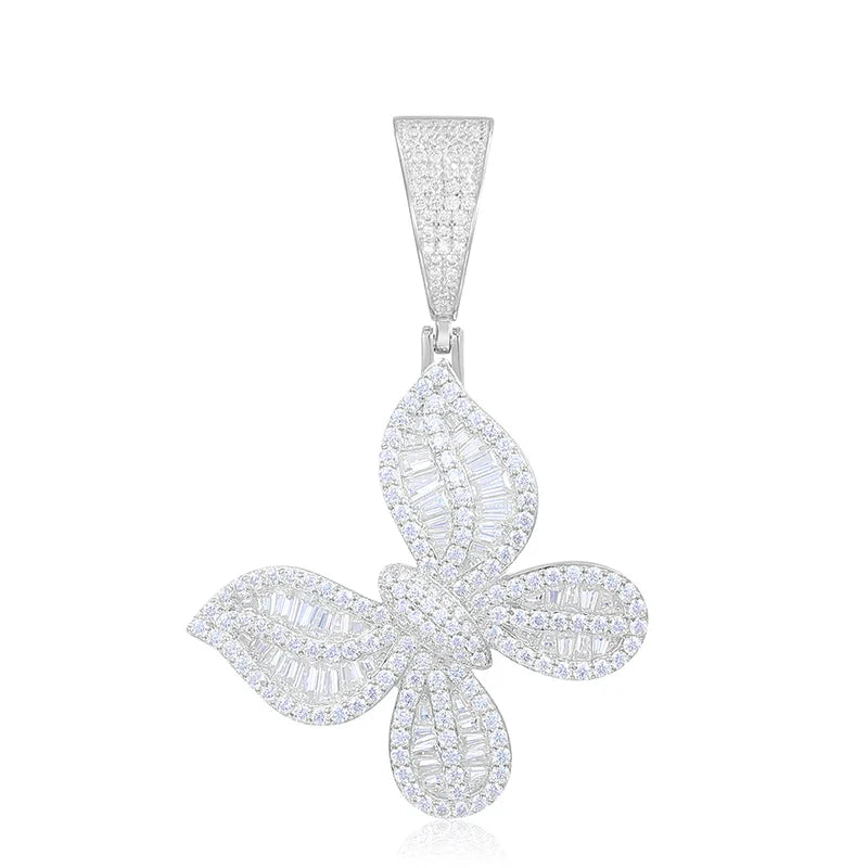 Brilliant Moissanite Butterfly Pendant - Only Pendant / Silver