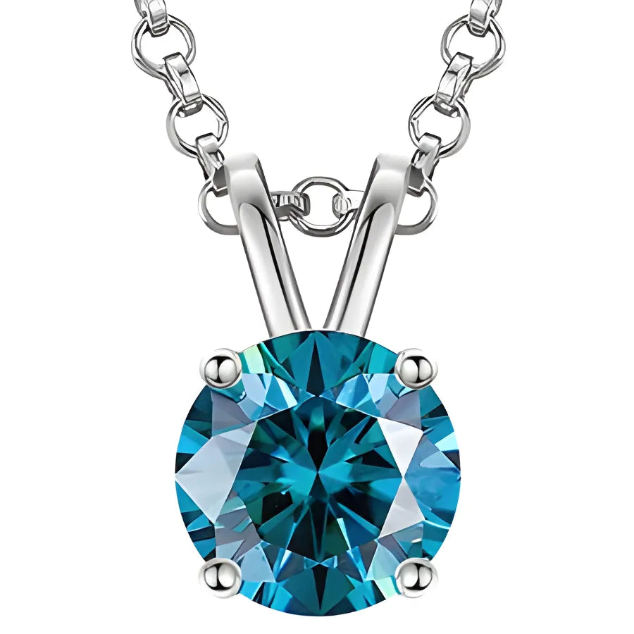 Colourful Moissanite Necklace - Bule / With 925 Silver Chain / 0.1ct (3mm)