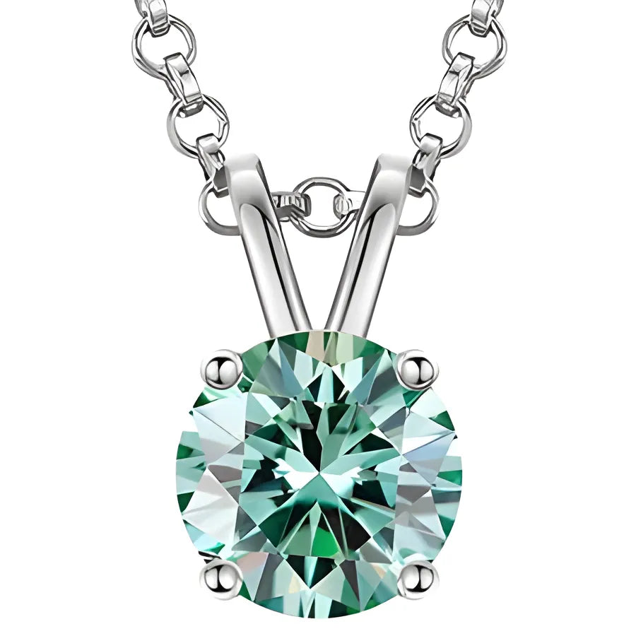 Colourful Moissanite Necklace - Green / With 925 Silver Chain / 0.1ct (3mm)