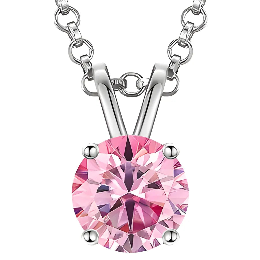 Colourful Moissanite Necklace - Pink / With 925 Silver Chain / 0.1ct (3mm)