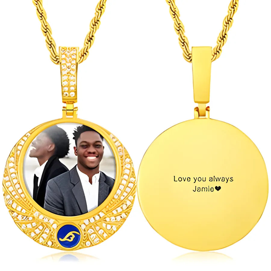 Custom Photo Medallion Pendant - CZ / Gold Engrave / Only Pendant