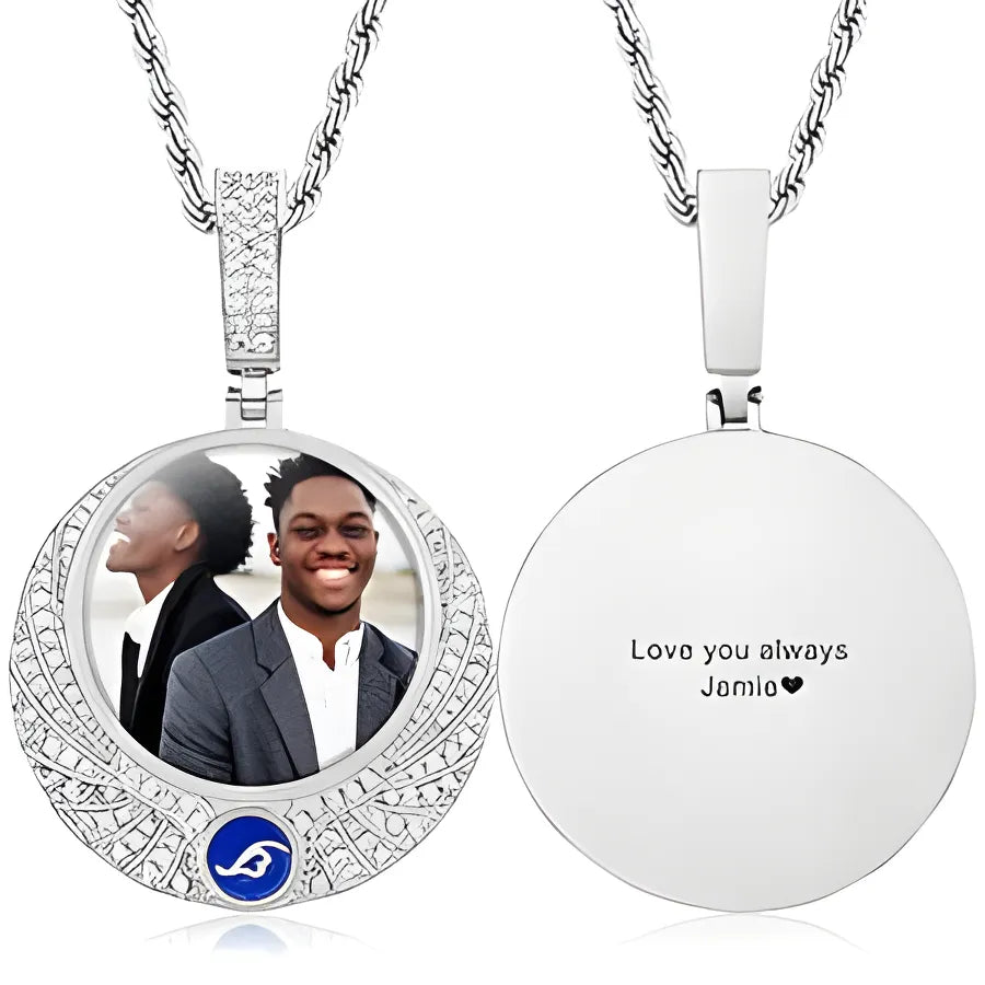 Custom Photo Medallion Pendant - CZ / Silver Engrave / Only Pendant