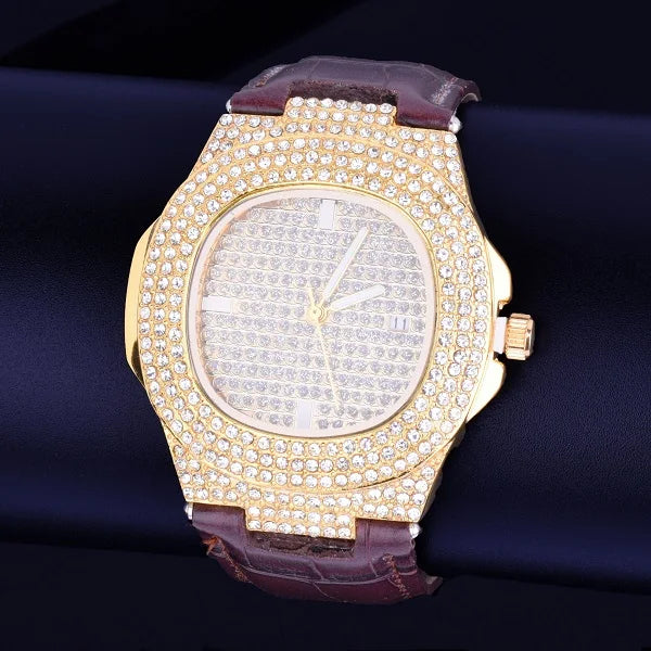 Elegant Square Dial Leather Watch - Gold